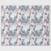 水彩クリスマスベリーと松の枝 ラッピングペーパー (フラット)