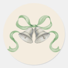 水彩クリスマスベル&ボーステッカー – 緑 ラウンドシール