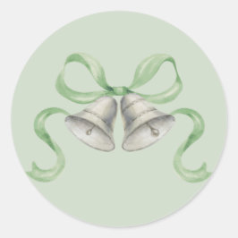 水彩クリスマスベル&ボーステッカー – 緑 ラウンドシール