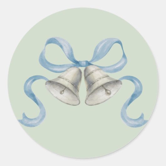 水彩クリスマスベル&ボーステッカー – 青 ラウンドシール (正面)