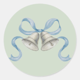 水彩クリスマスベル&ボーステッカー – 青 ラウンドシール