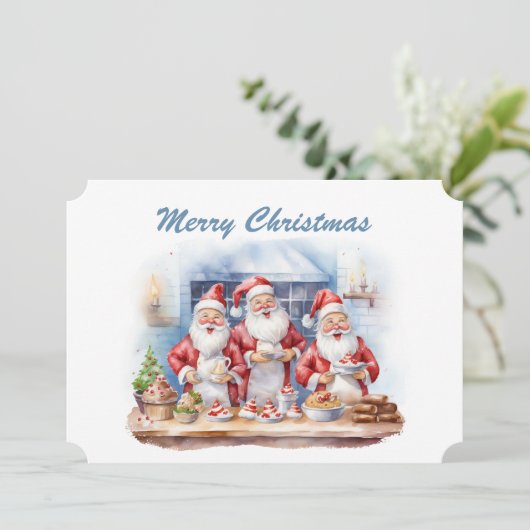 水彩クリスマスベーキングサンタアド文字 シーズンカード (スタンド正面)