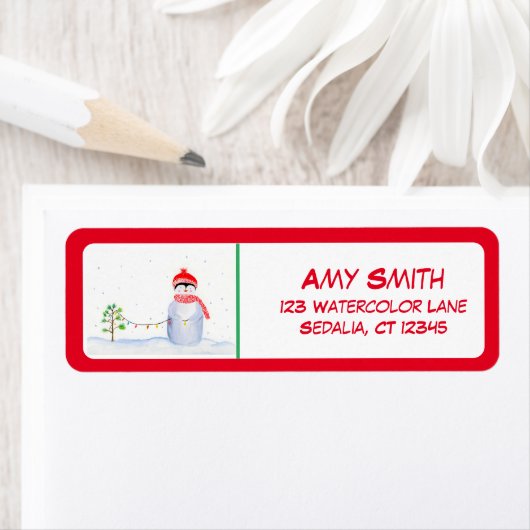 水彩クリスマスペンギン飾の木 ラベル (インサイチュ)