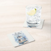 水彩クリスマスペンギン スクエアペーパーコースター (インサイチュ)