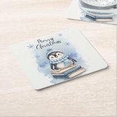 水彩クリスマスペンギン スクエアペーパーコースター (アングル)