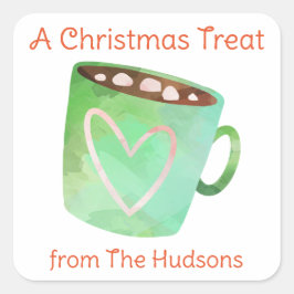 水彩クリスマスホットチョコレートギフトシール スクエアシール