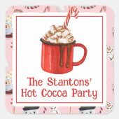水彩クリスマスホットチョコレートココアパーティー スクエアシール (正面)