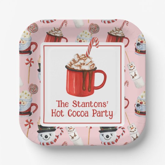 水彩クリスマスホットチョコレートココアパーティー ペーパープレート (正面)