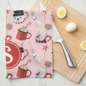 水彩クリスマスホットチョコレートココアモノグラム キッチンタオル (四つ折り)