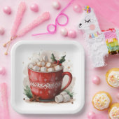 水彩クリスマスホットチョコレート ペーパープレート (パーティー)