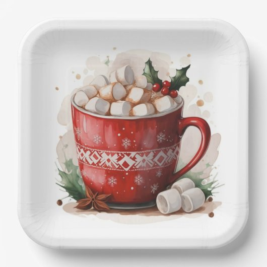 水彩クリスマスホットチョコレート ペーパープレート (正面)