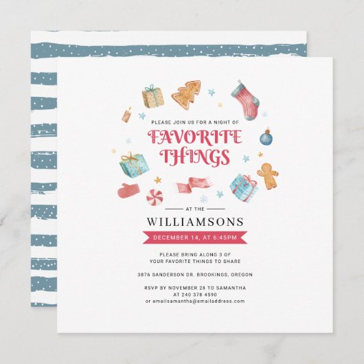 水彩クリスマスホリデーお気に入りのズ 招待状 (正面/裏面)