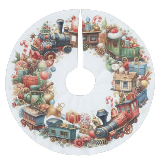 水彩クリスマスホリデーお洒落トレイン ブラッシュドポリエステルツリースカート (正面)