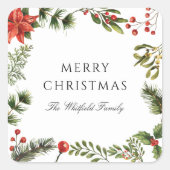水彩クリスマスホリデーズグリーン スクエアシール (正面)