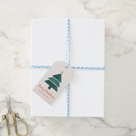 水彩クリスマスホリデーツリーギフトラベル ギフトタグ (より糸付き)