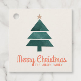 水彩クリスマスホリデーツリーメッセージカード フェイバータグ