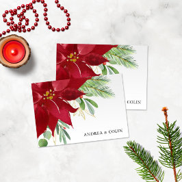 水彩クリスマスホリデーポインセチア感謝カード サンキューカード