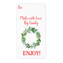 水彩クリスマスホリデーリース 愛を込めて作りました ラベル