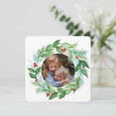 水彩クリスマスホリデー フォトフレームの花輪のカード シーズンカード (スタンド正面)