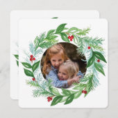 水彩クリスマスホリデー フォトフレームの花輪のカード シーズンカード (正面/裏面)