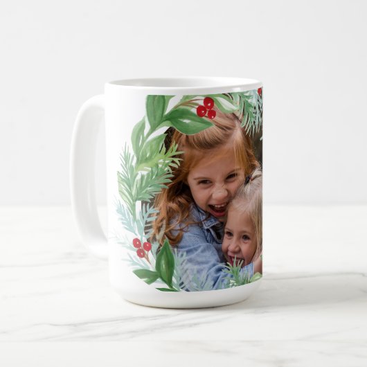 水彩クリスマスホリデーPHOTOリース コーヒーマグカップ (正面左)
