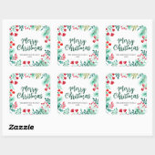 水彩クリスマスホリーとベリーファミリー スクエアシール (シート)