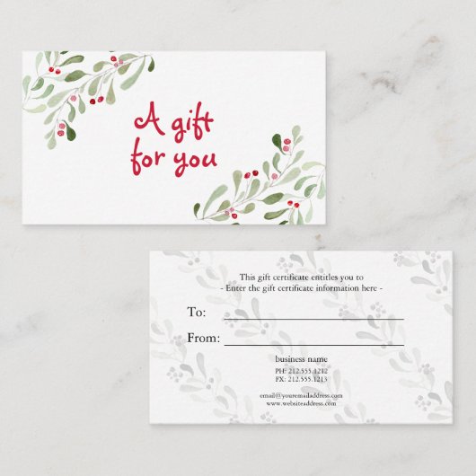 水彩クリスマスホリーギフト券 名刺 (正面/裏面)