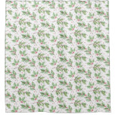 水彩クリスマスホリーベリーボタニカル シャワーカーテン (正面)