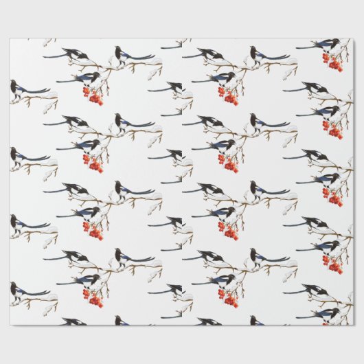 水彩クリスマスホリーマッパイバード自然アート ラッピングペーパー (シーム)