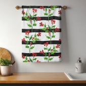 水彩クリスマスホリーモダンストライプ模様 キッチンタオル