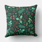 水彩クリスマスホリーレッドベリーフローラ クッション (裏面)