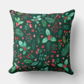 水彩クリスマスホリーレッドベリーフローラ クッション (正面)