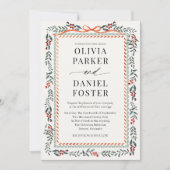 水彩クリスマスホリーレッドリボンQRコードウェディング 招待状 (正面)