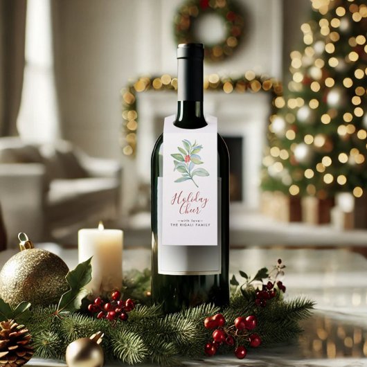 水彩クリスマスホリー&ベリー ボトルネックタグ