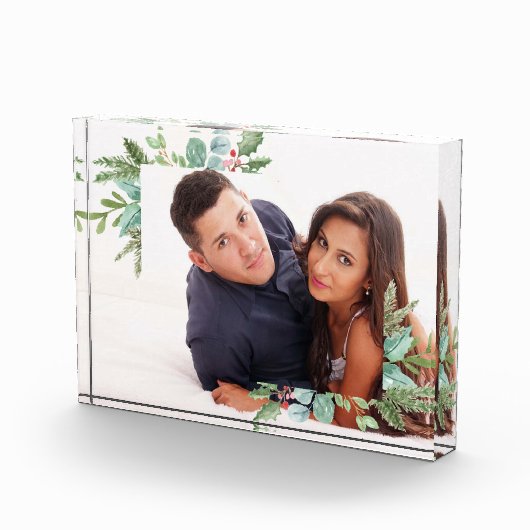 水彩クリスマスホーリージョリーカップル写真 フォトブロック (右)