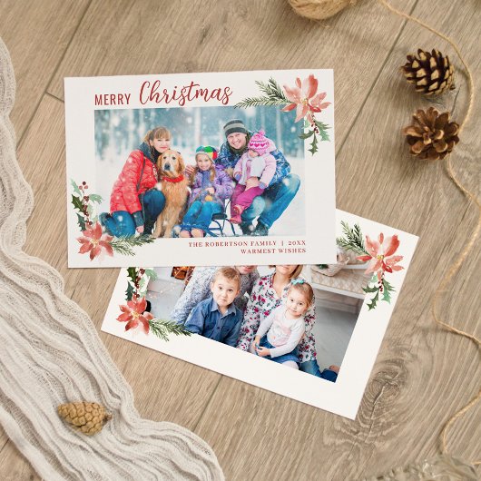 水彩クリスマスボタニカルポインセチア2写真 シーズンカード