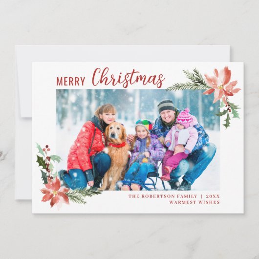 水彩クリスマスボタニカルポインセチア2写真 シーズンカード (正面)