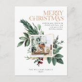 水彩クリスマスボタニカルリーフ1枚 シーズンポストカード (正面)