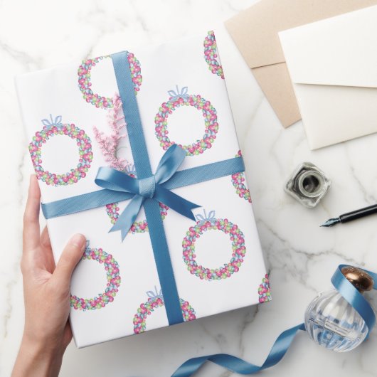 水彩クリスマスボーカラフルブルリース ラッピングペーパー (ギフト)