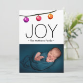 水彩クリスマスボール男の赤ちゃん写真 シーズンカード (スタンド正面)