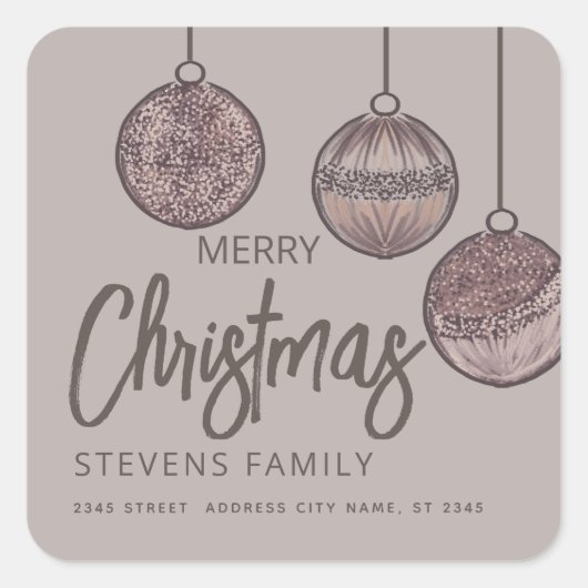 水彩クリスマスボール  メリークリスマス   スクエアシール (正面)