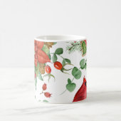 水彩クリスマスポインセチアと赤(鳥)ショウジョウコウカンチョウ コーヒーマグカップ (中央)