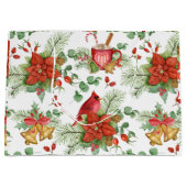 水彩クリスマスポインセチアと赤（鳥）ショウジョウコウカンチョウ ラージペーパーバッグ (正面)