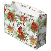 水彩クリスマスポインセチアと赤（鳥）ショウジョウコウカンチョウ ラージペーパーバッグ (裏面アングル)