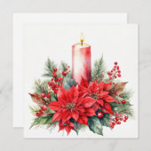 水彩クリスマスポインセチア花ベリー シーズンカード (正面/裏面)