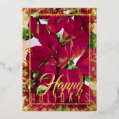 水彩クリスマスポインセチア・ブルゴーニュ 箔シーズンカード (正面)