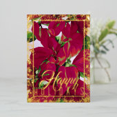 水彩クリスマスポインセチア・ブルゴーニュ 箔シーズンカード (立ち正面)