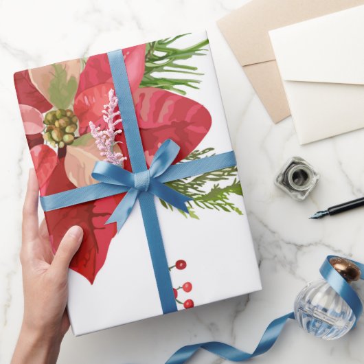 水彩クリスマスポイントセッティア花フローラW ラッピングペーパー (ギフト)
