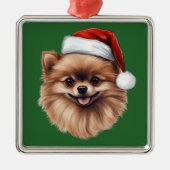 水彩クリスマスポメラニア犬オーナメント メタルオーナメント (正面)