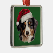 水彩クリスマスミニチュアアメリカン・シェパード メタルオーナメント (右)